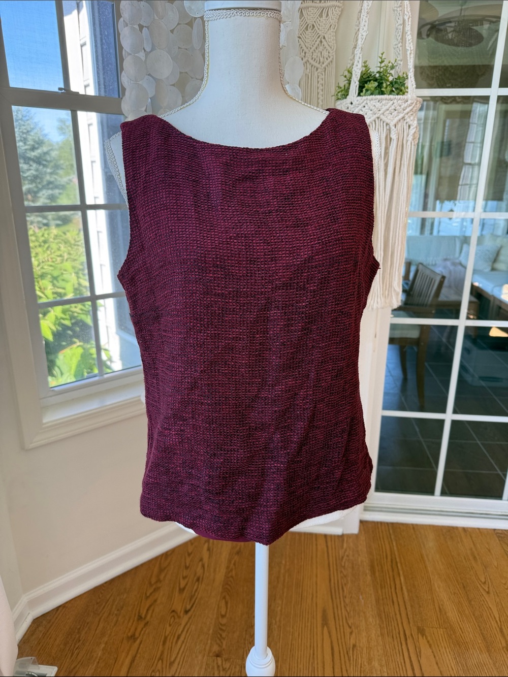 Sleeveless Textured Knit Tank Top - Burgundy vintage infinity naturals